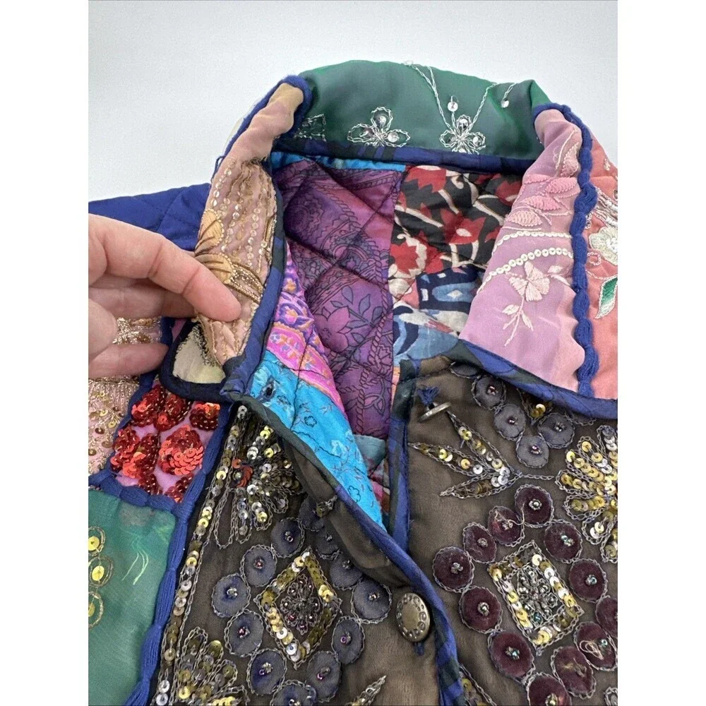 C:eed By Carla Freeman‎ Silk Reversible Jacket Satin Sequin Floral Button Small